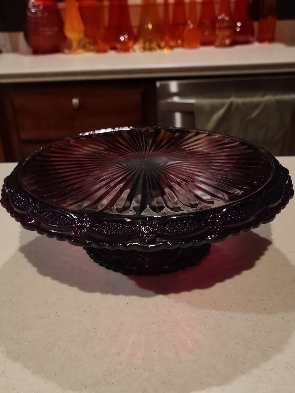 Cake Stand Ruby Red 1876 Cape Cod Avon